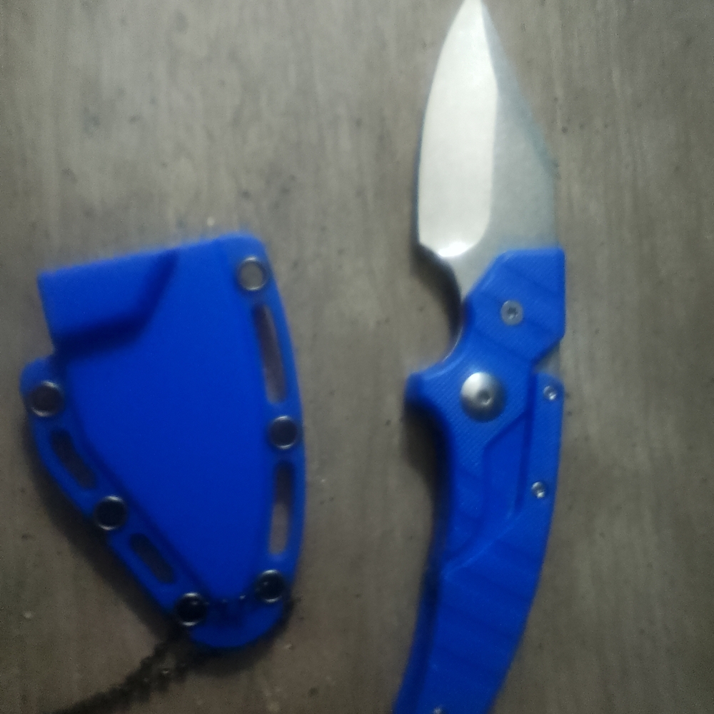Everyday Carry Folding Knife in Blue with Matching Sheath